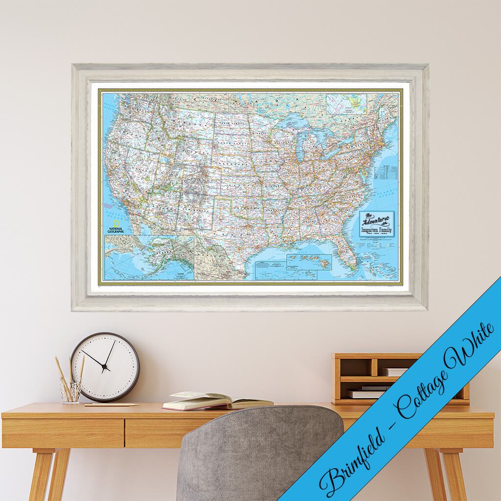 Canvas Classic USA Push Pin Map with Brimfield White Frame