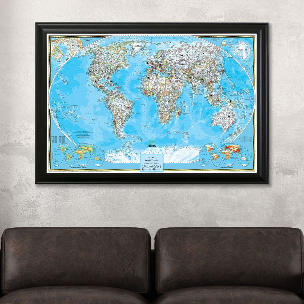 Canvas Classic World Map | Canvas Travel Map | Push Pin Travel Maps