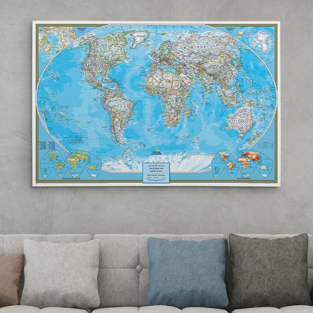 30x45 Gallery Wrapped Classic World Push Pin Travel Map