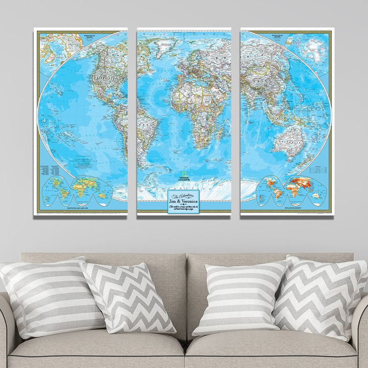 Wall Panel Map Large Three-Panel Maps | Unique Wall Maps | Push Pin Travel Maps