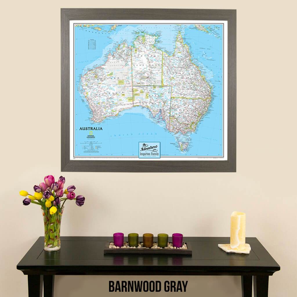 Canvas National Geographic Classic Australia pin board travelers map with pins in barnwood gray frame