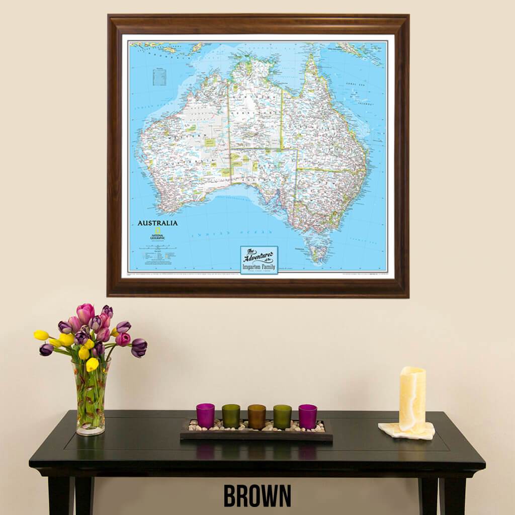 Canvas Classic Australia Nat Geo framed wall map for pinning brown frame