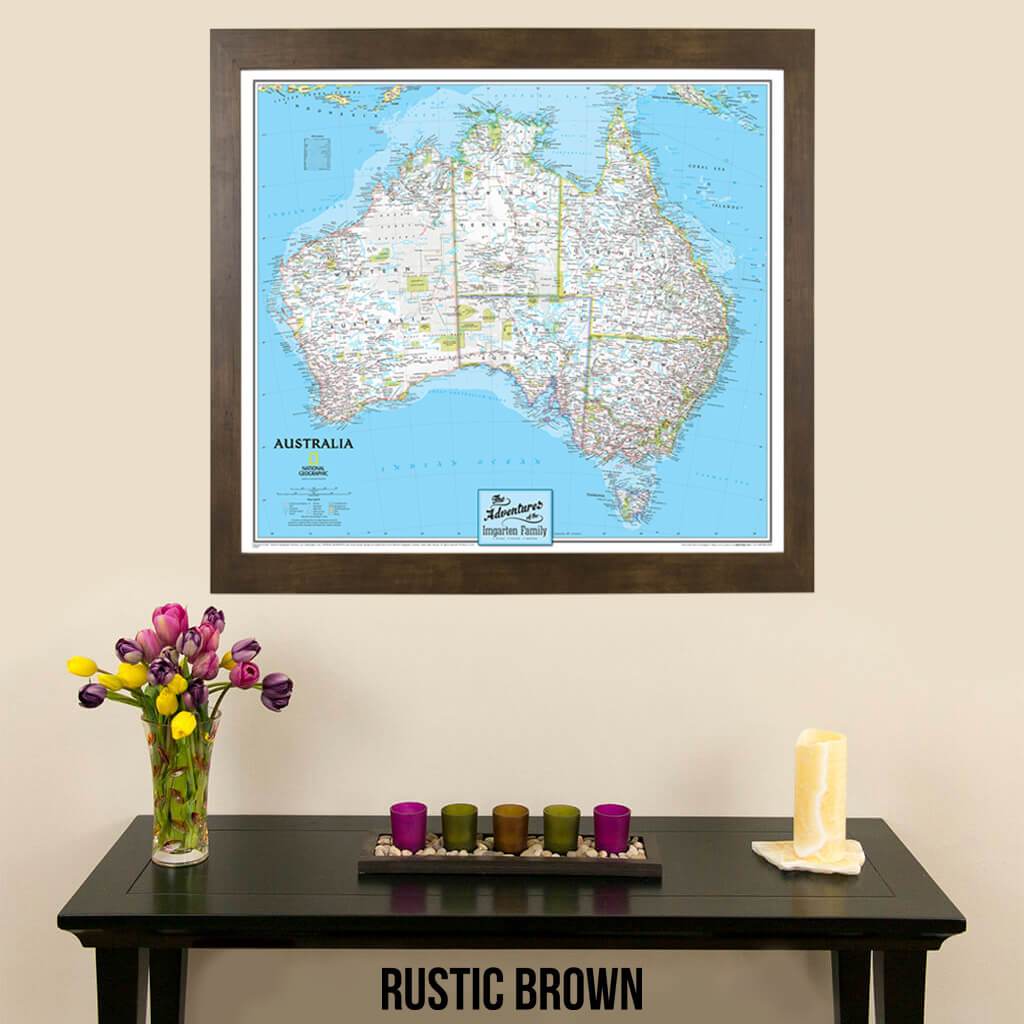 Canvas Classic Australia Push Pin Travel Map rustic brown frame