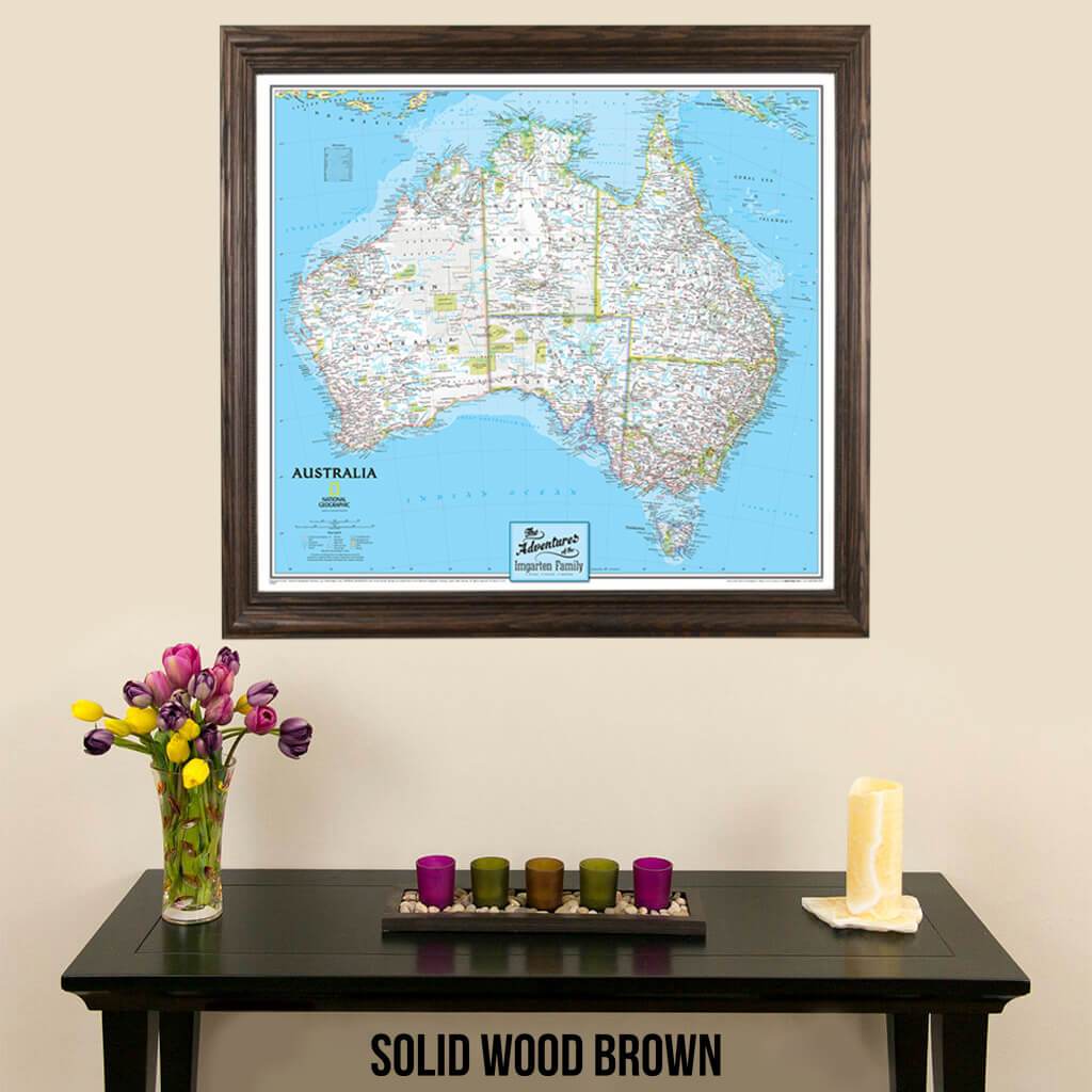 Canvas Classic Australia Push Pin Travelers Map with map pins in sold wood brown frame