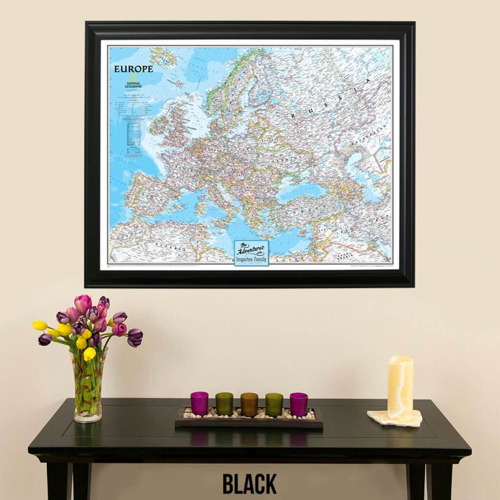 Canvas Classic Europe push pin map black frame