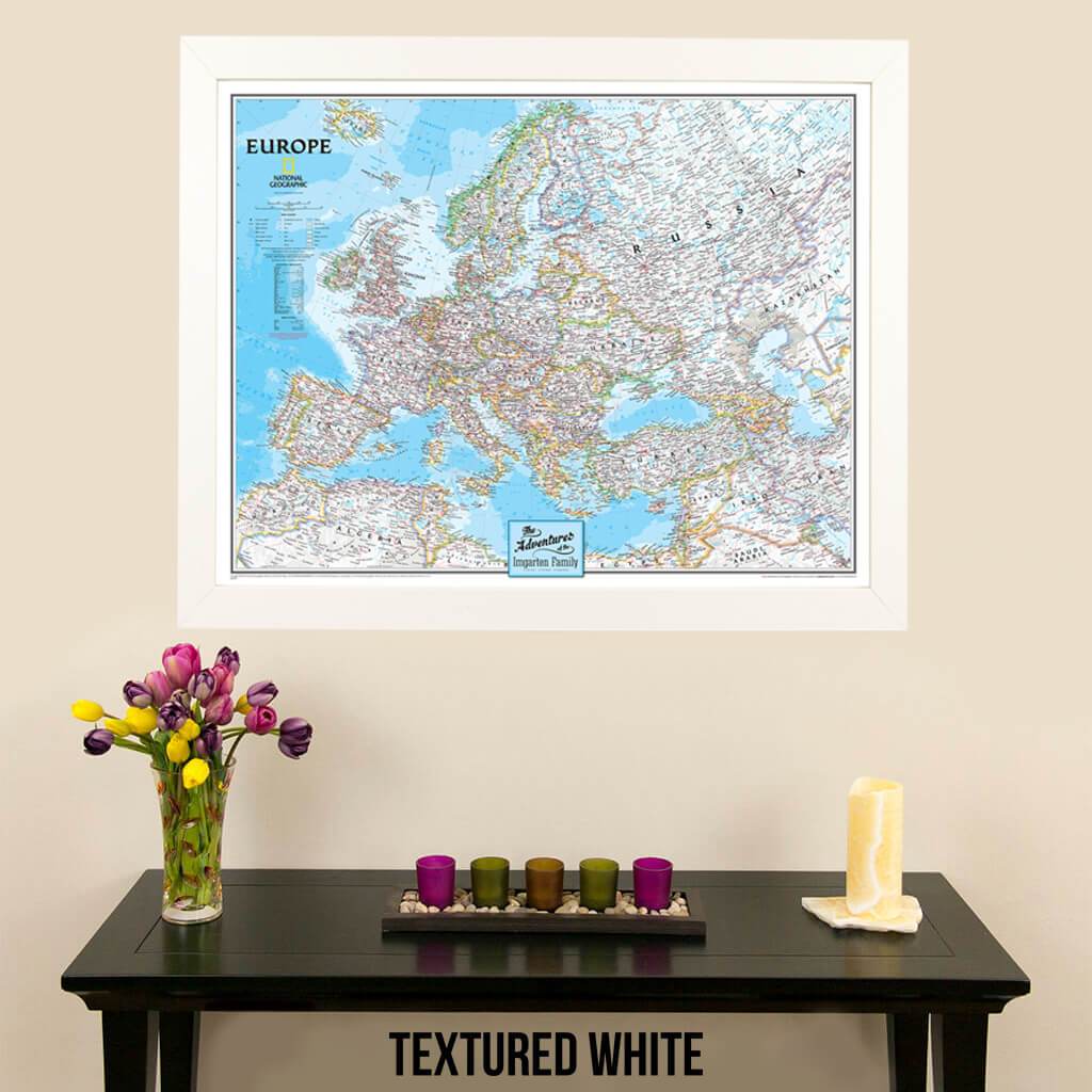 Canvas Classic Europe Push Pin Travel Map textured white frame