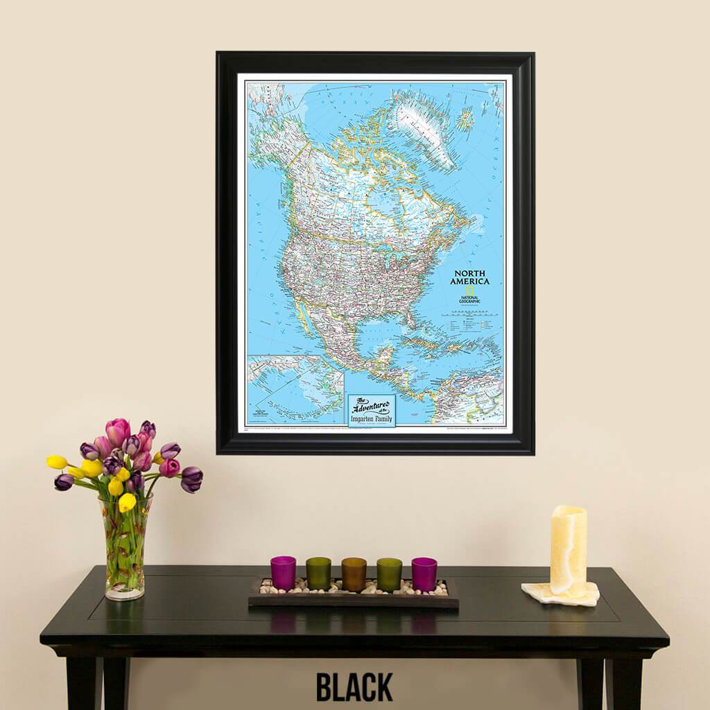 Canvas Classic North America Push Pin Travel Map with pins black frame