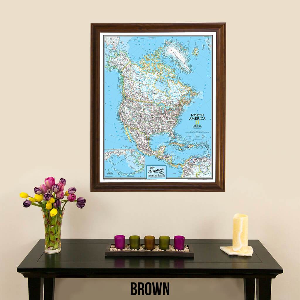 Canvas Nat Geo Classic North America Push Pin Travel Map brown frame
