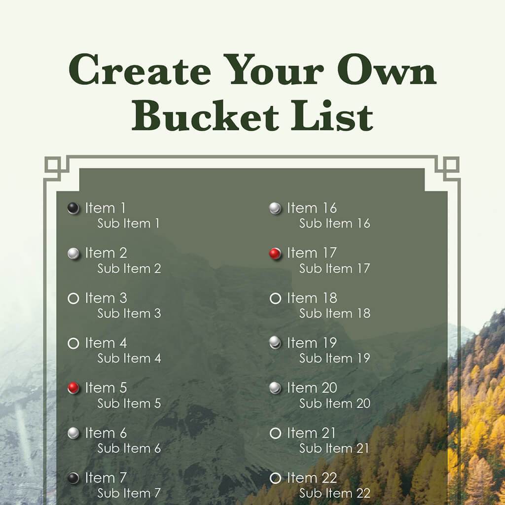 Create your own bucket list - template close up top