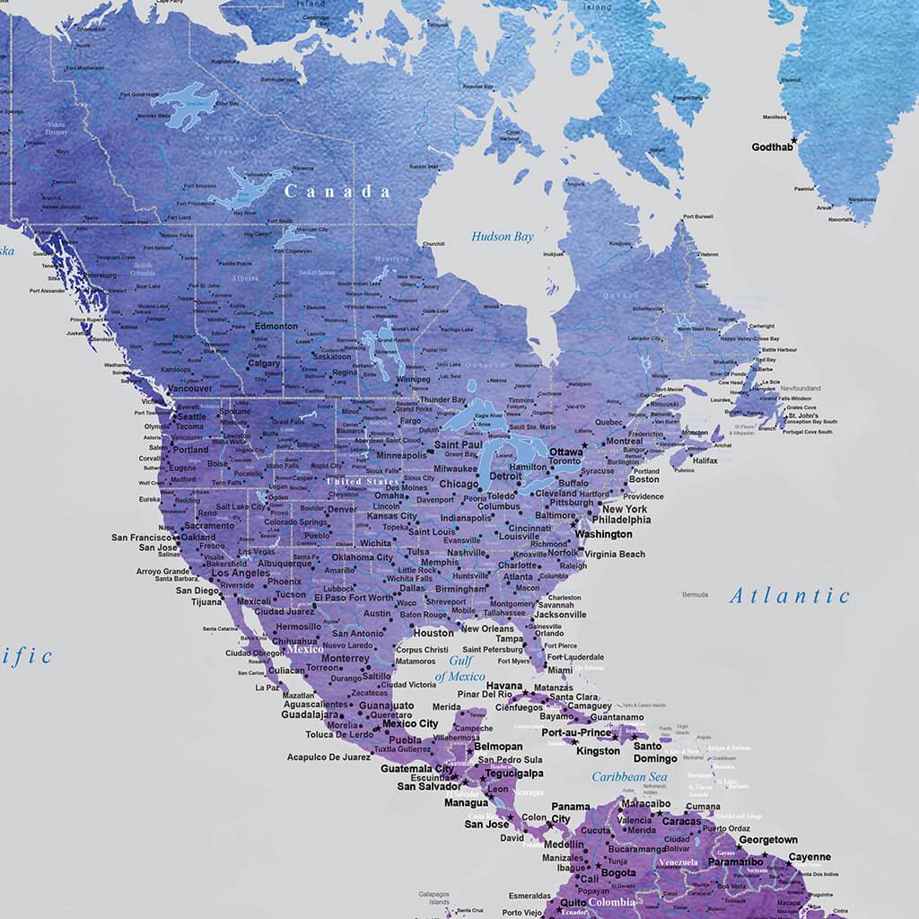 3 Panel - Vibrant Violet Large World Travel Pin Map