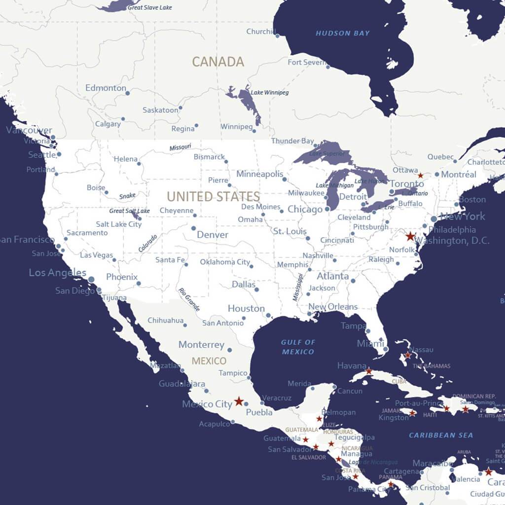 Closeup of USA on Navy Explorers World Pin Map