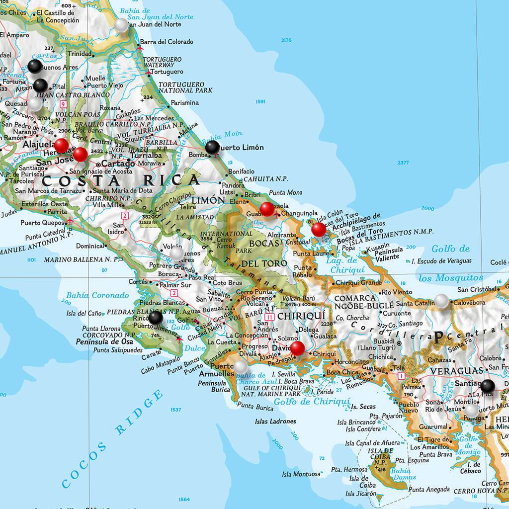 Closeup of Classic Central America Map