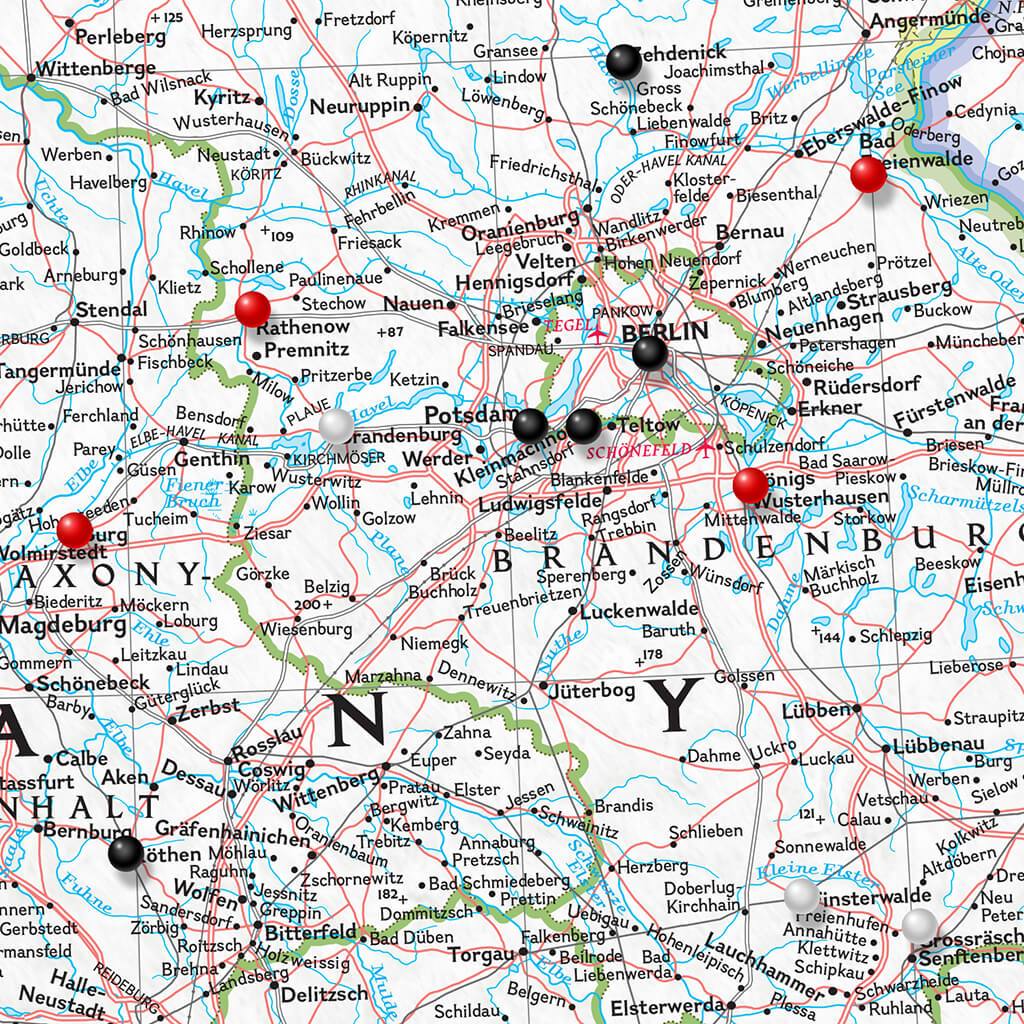 Closeup of Classic Germany Push Pin Travel Map