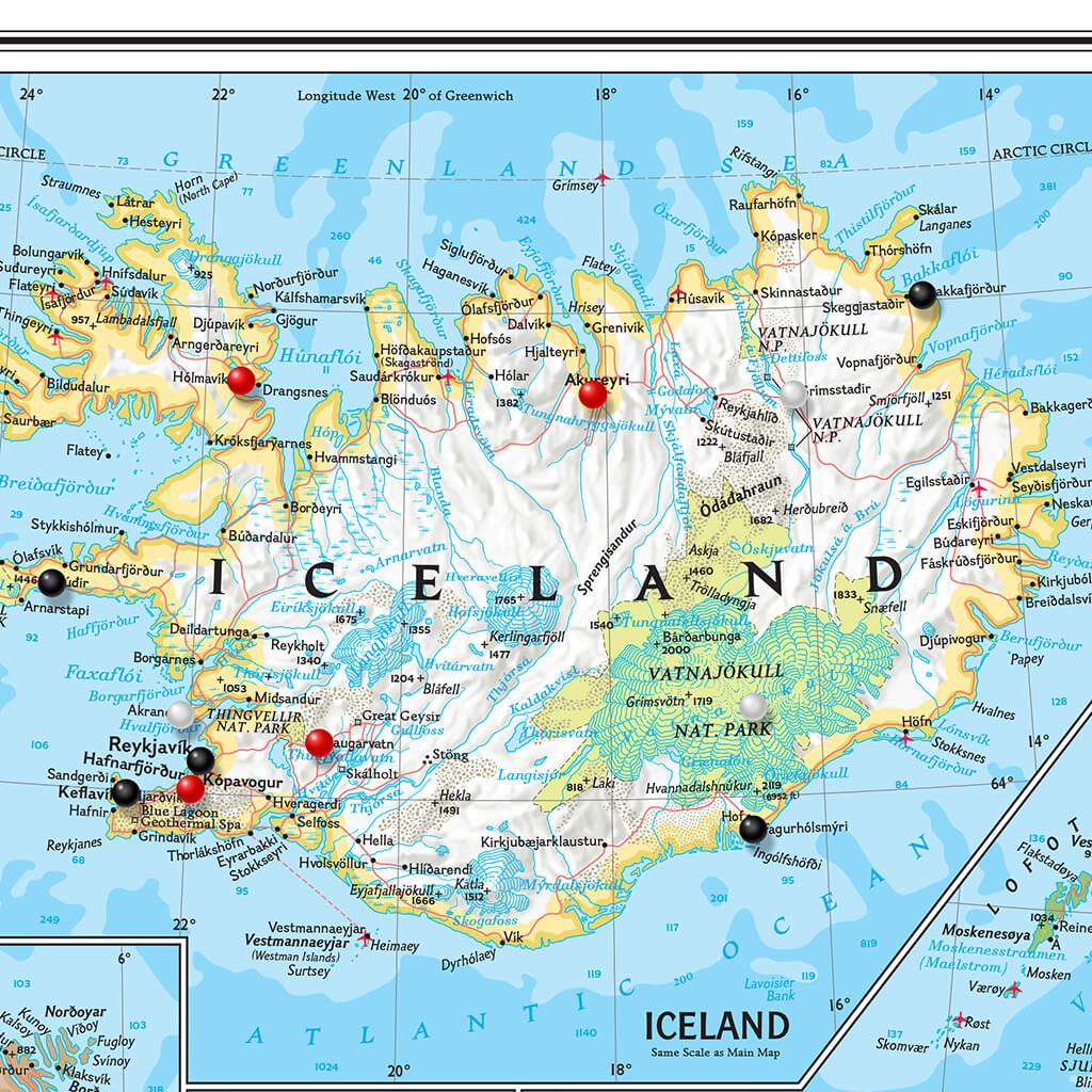 Closeup of Iceland on Classic Scandinavia Map