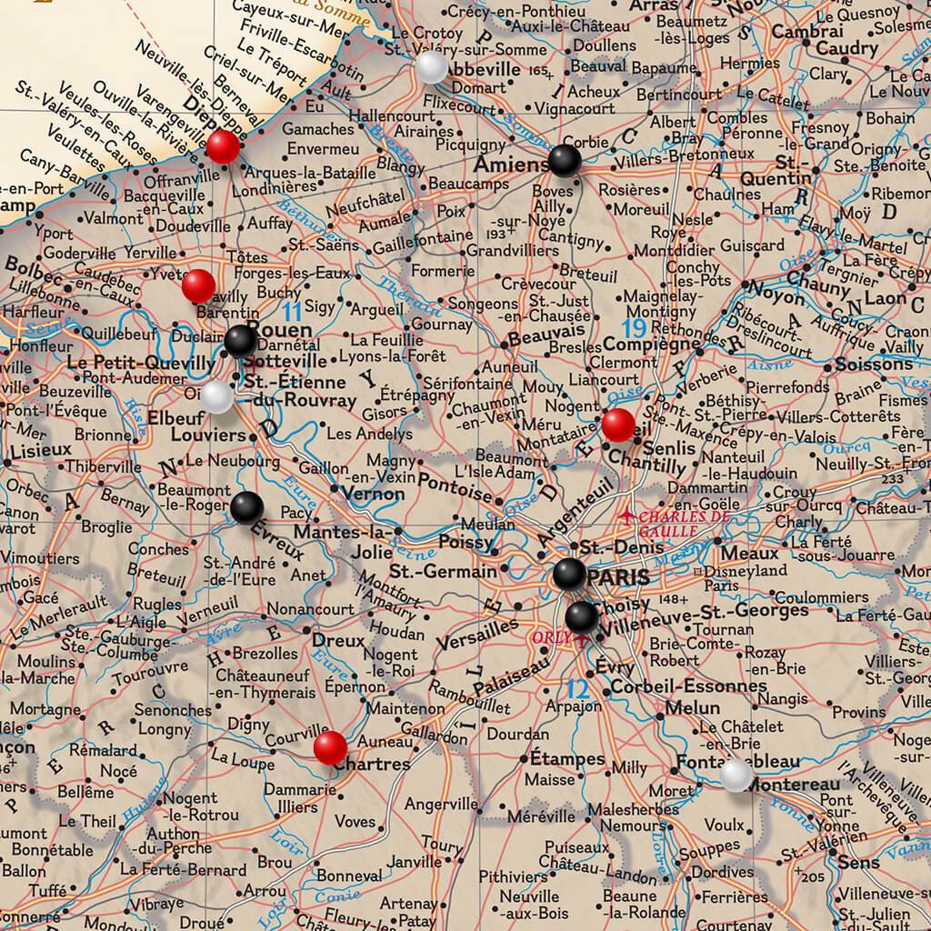 Closeup of Executive France, Belgium, and The Netherlands Wall Map