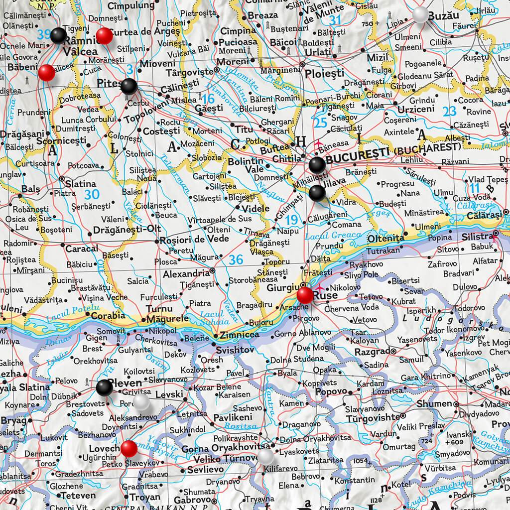 Closeup of Classic Balkans Push Pin Travelers Map