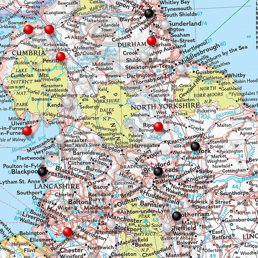 Closeup of Classic Britain and Ireland Push Pin Map