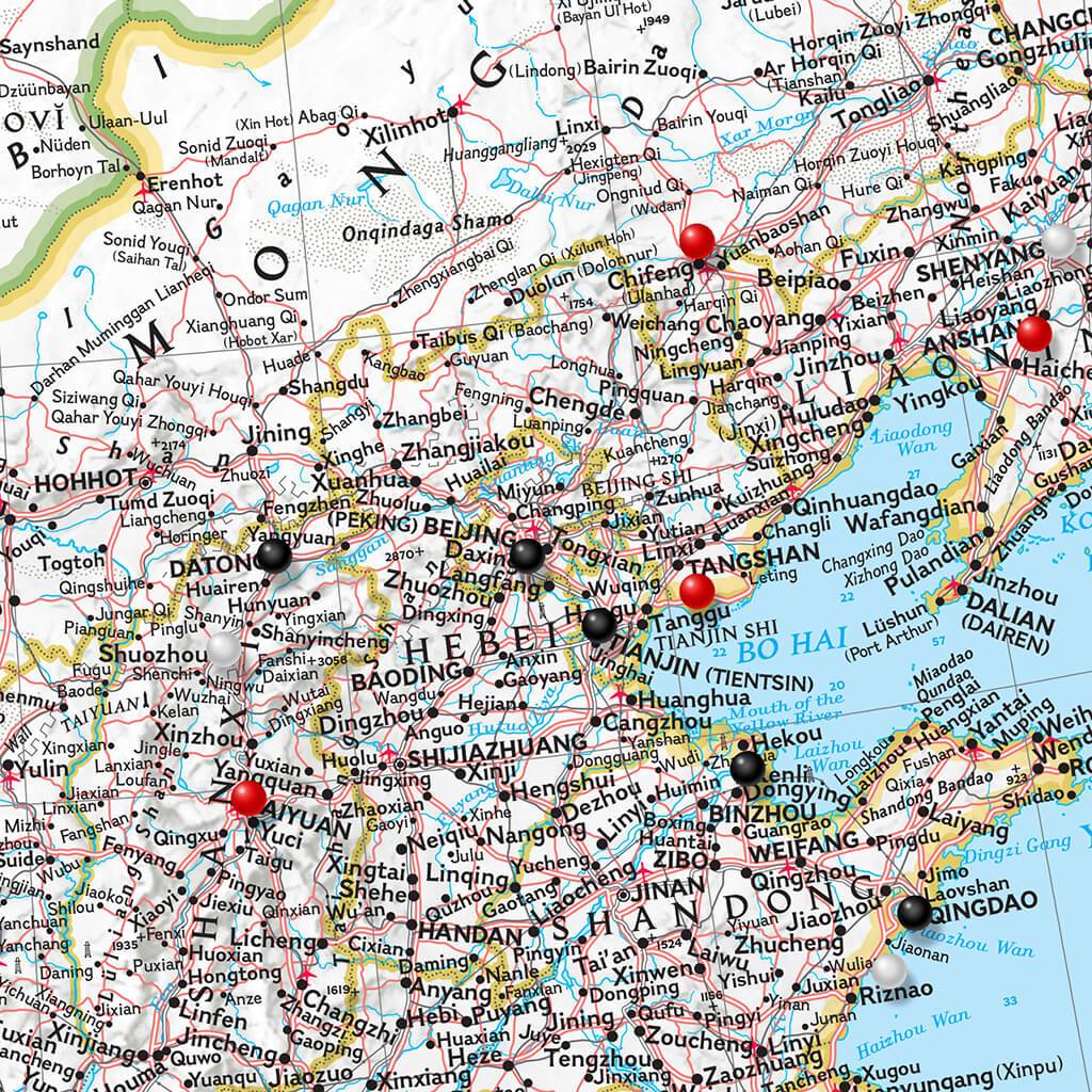 Closeup of Classic China Push Pin Travel Map
