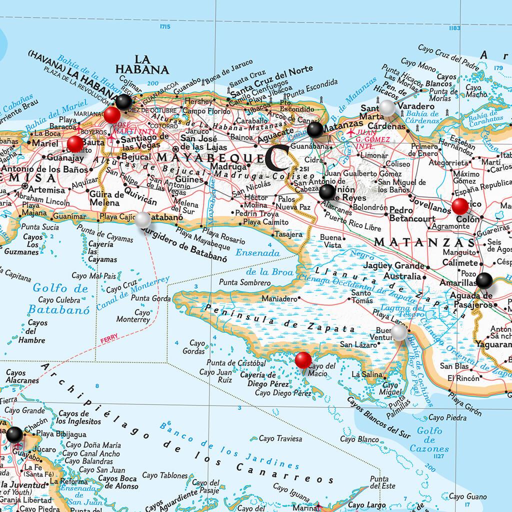 Closeup of Classic Cuba Push Pin Travel Map