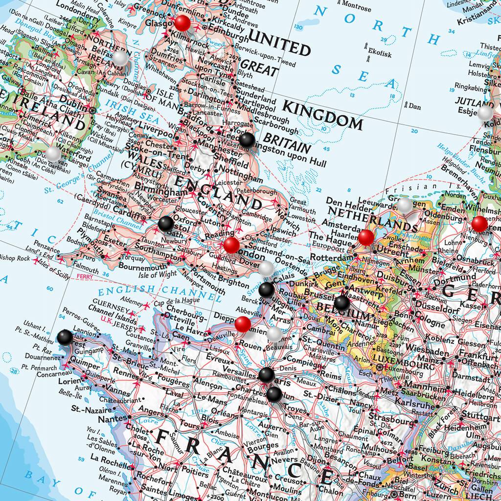 Classic Europe Travel Map Closeup