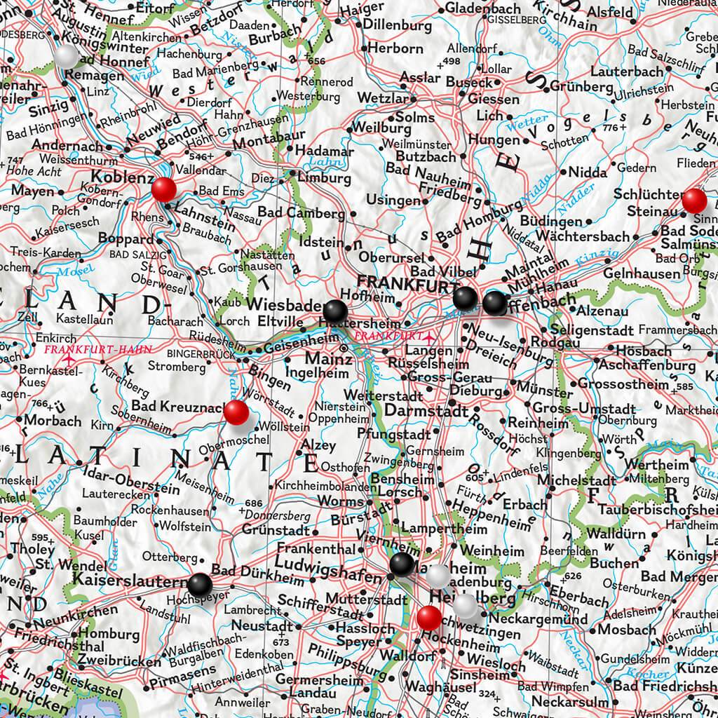 Classic Germany Push Pin Travel Map Closeup