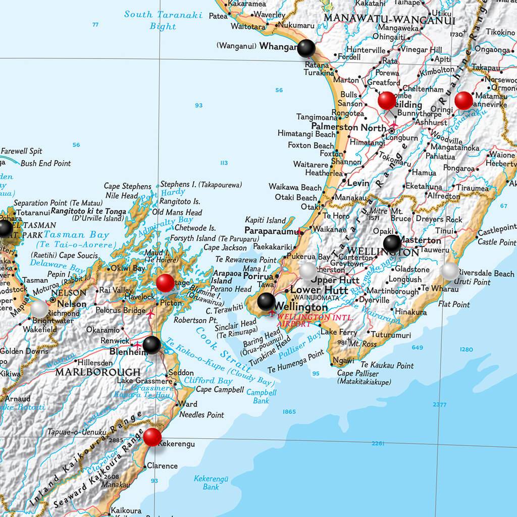 Closeup New Zealand Push Pin Travel Map