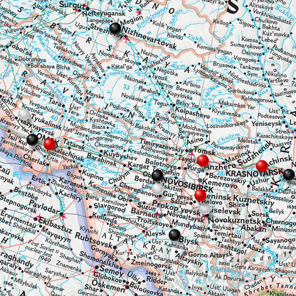 Classic Russia Push Pin Travel Map Closeup