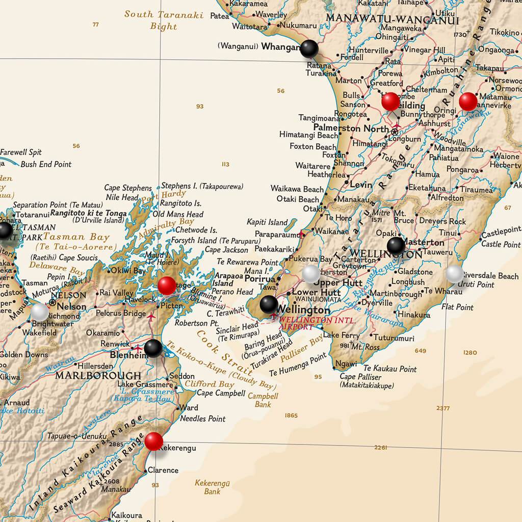 Closeup Executive New Zealand Push Pin Travel Map