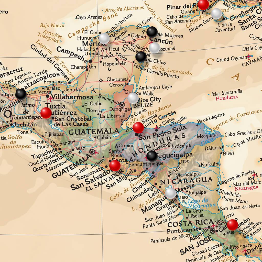 Close up of Executive North America Push Pin Map