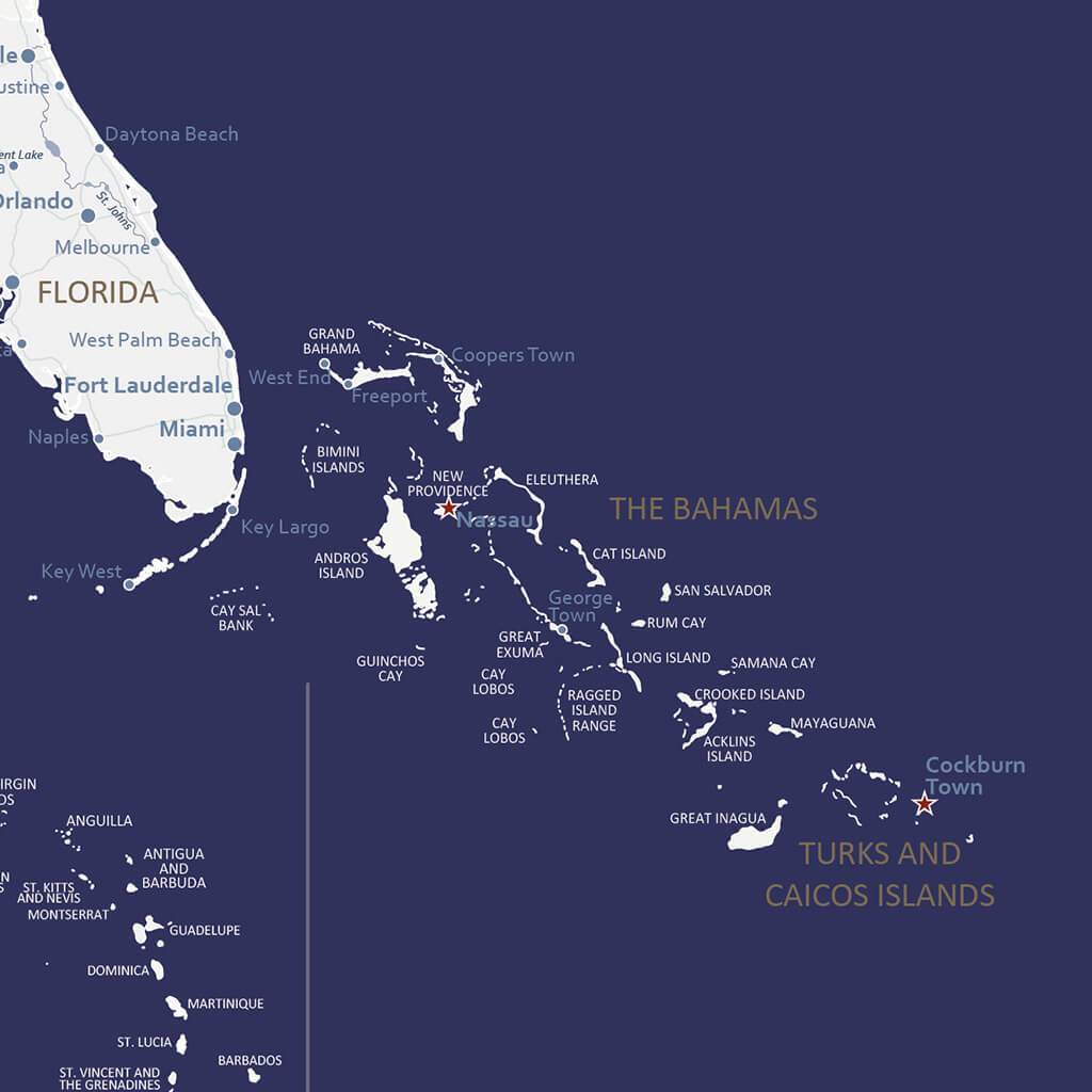 Navy Explorers USA Map close up of Bahamas 