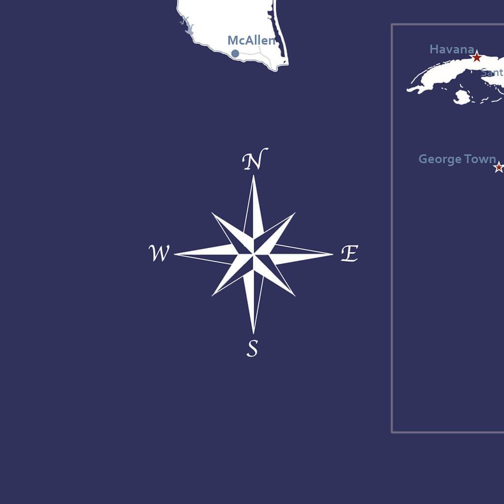 Navy Explorers USA Map close up of Compass Rose