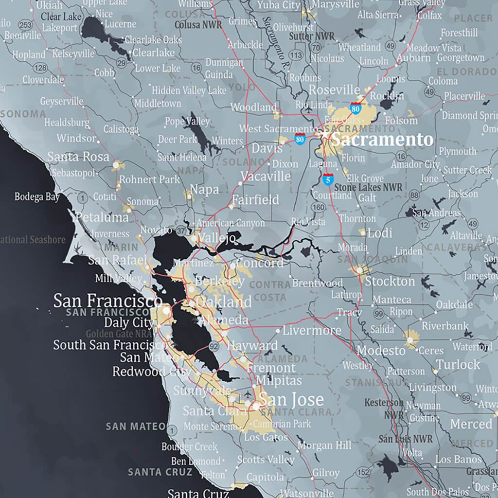 Push Pin Travel Maps California Slate Closeup of San Francisco