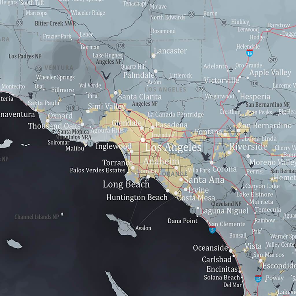 Push Pin Travel Maps California Slate Map Closeup of Los Angeles