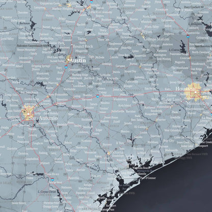 Push Pin Travel Maps Texas Slate Colored Map Closeup 