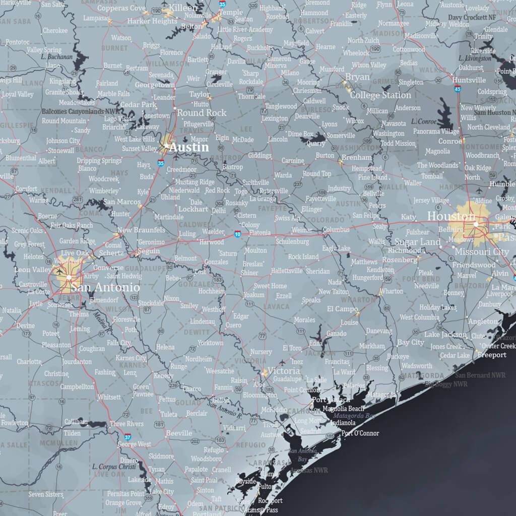 Push Pin Travel Maps Texas Slate Colored Map Closeup 