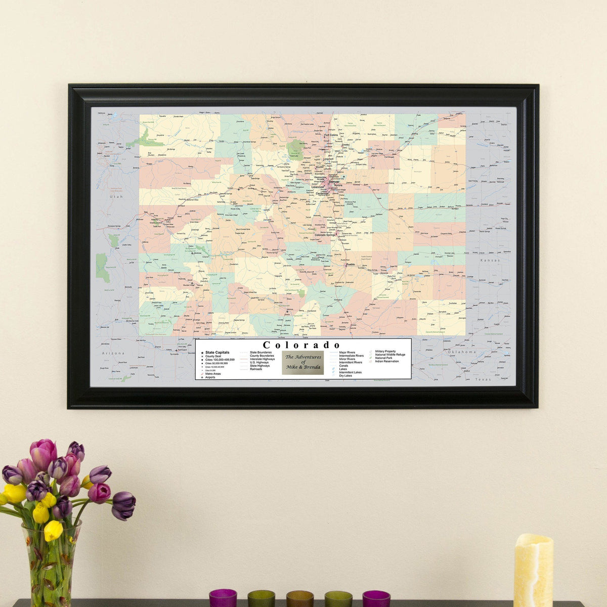 Colorado Push Pin Travel Map in Black Frame