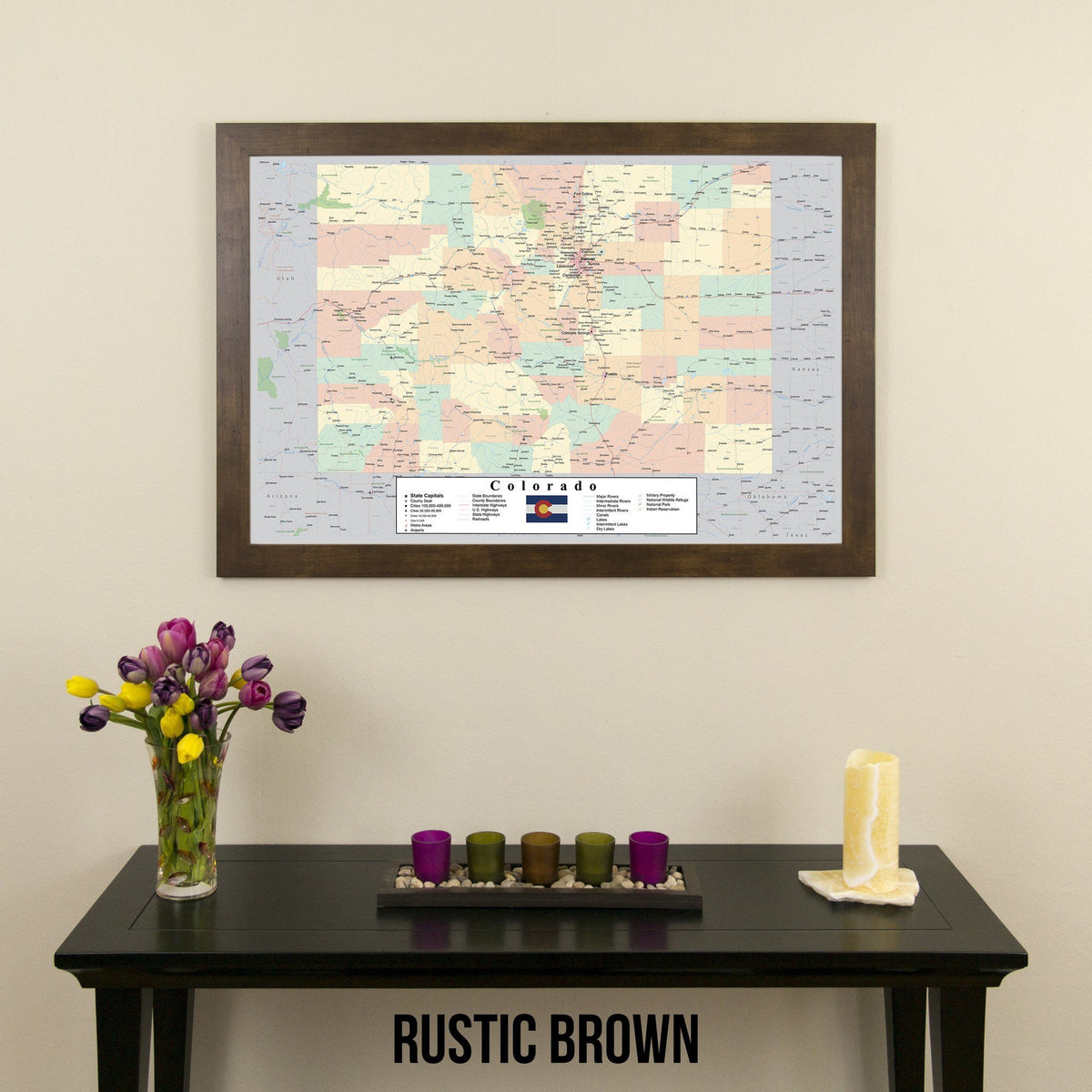 Colorado Push Pin Travel Map in Rustic Brown Frame