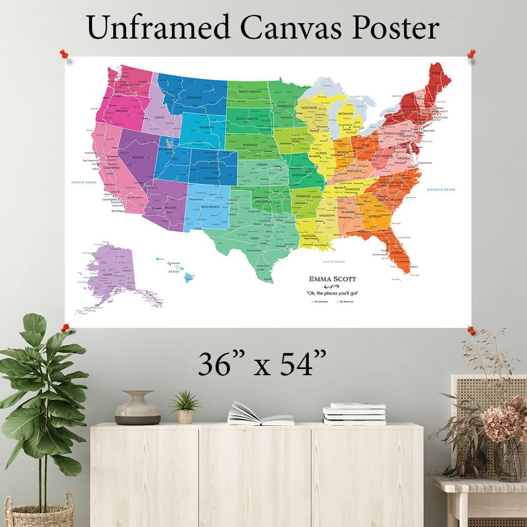 Colorful USA Canvas Poster 36 x 54