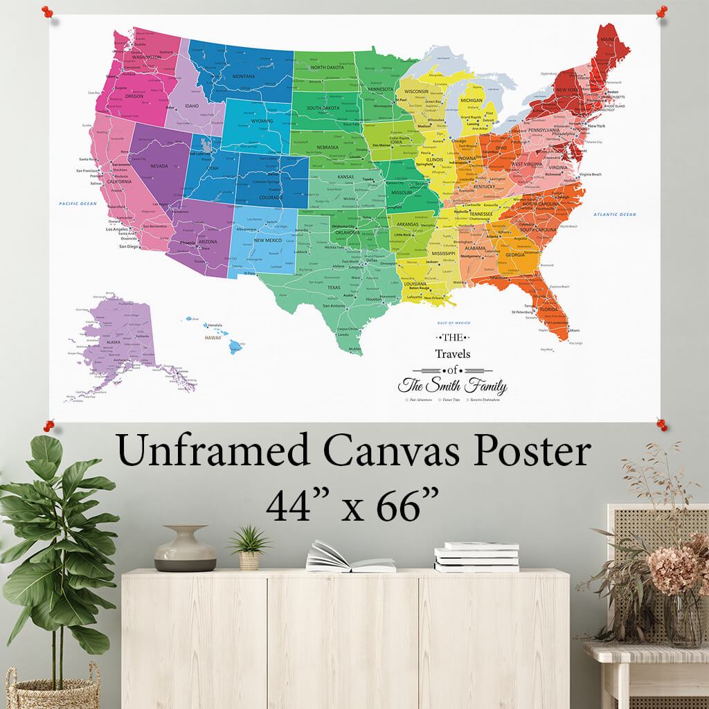 44 x 66 Inch Colorful USA Rolled Canvas Poster