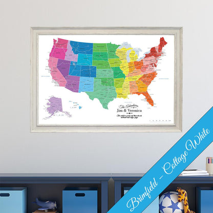 Canvas Colorful USA Travel Map with Brimfield White  Frame