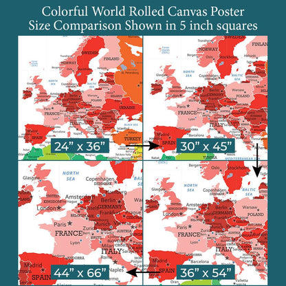 Font Size Comparison of Europe on 4 Poster Sizes