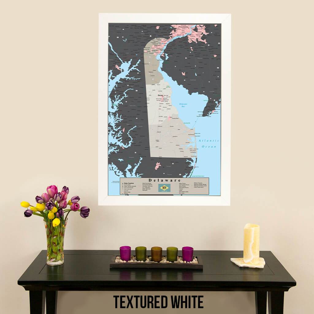 Earth Toned Delaware State Pin Map Textured White Frame