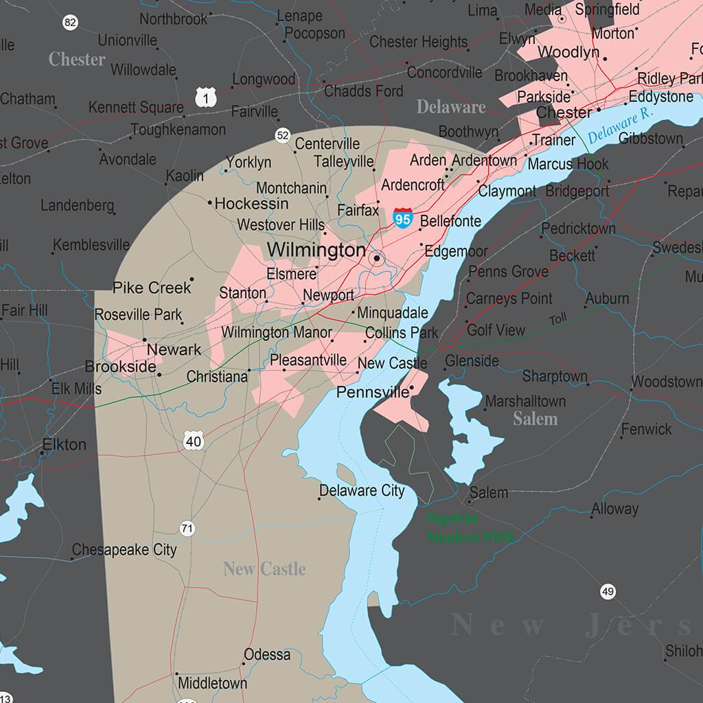 Earth Toned Delaware State Pin Map closeup
