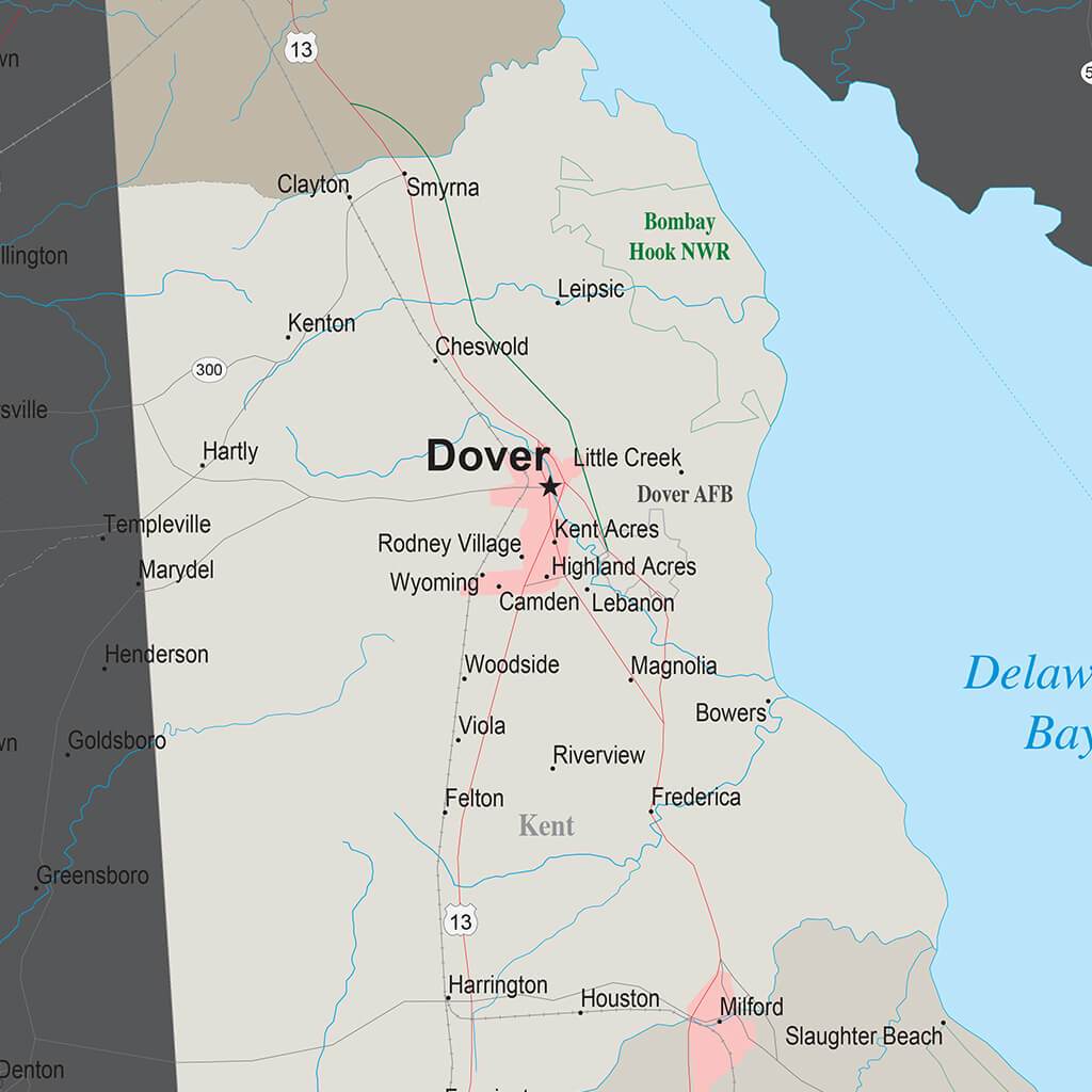 Earth Toned Delaware State Pin Map closeup
