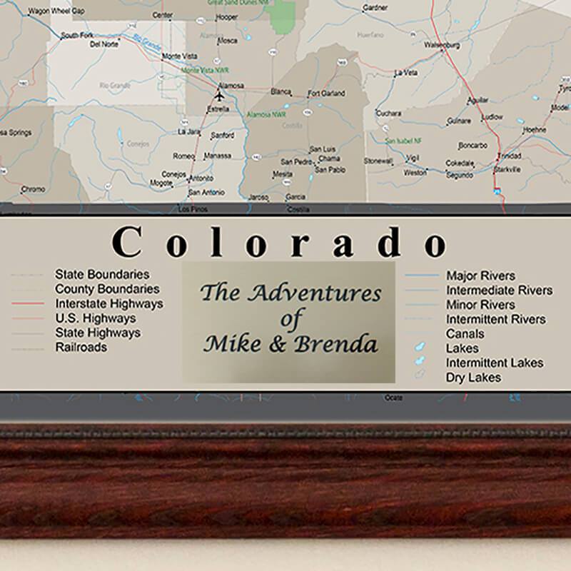 Colorado Earth Toned Travel Map with pins