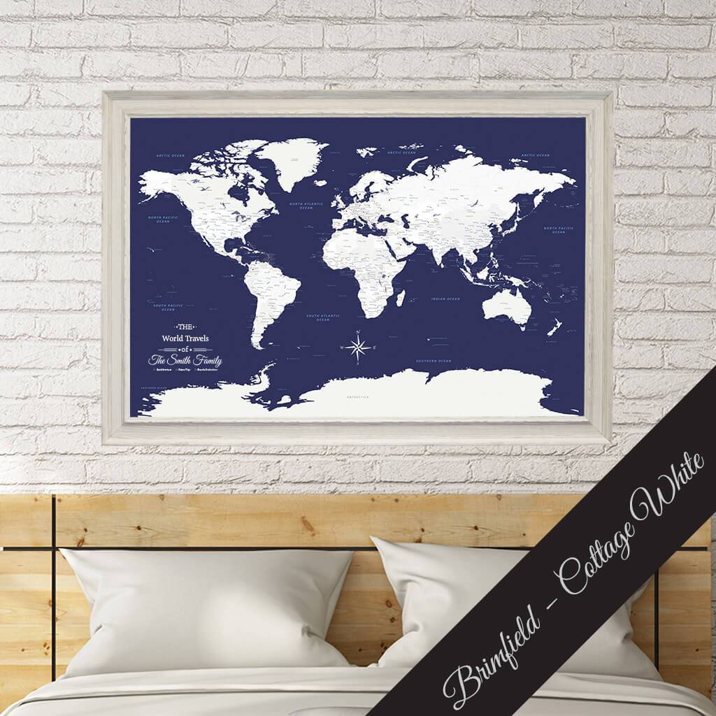 Canvas Navy Explorers World Travel Map in Premium Brimfield Black Frame