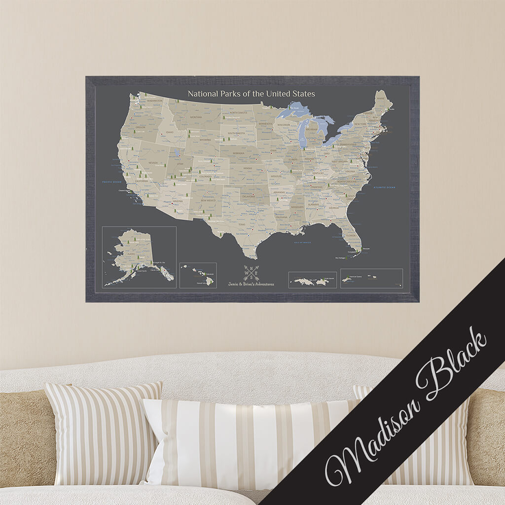 Canvas Earth Toned National Parks of the USA in Premium Madison Black Frame