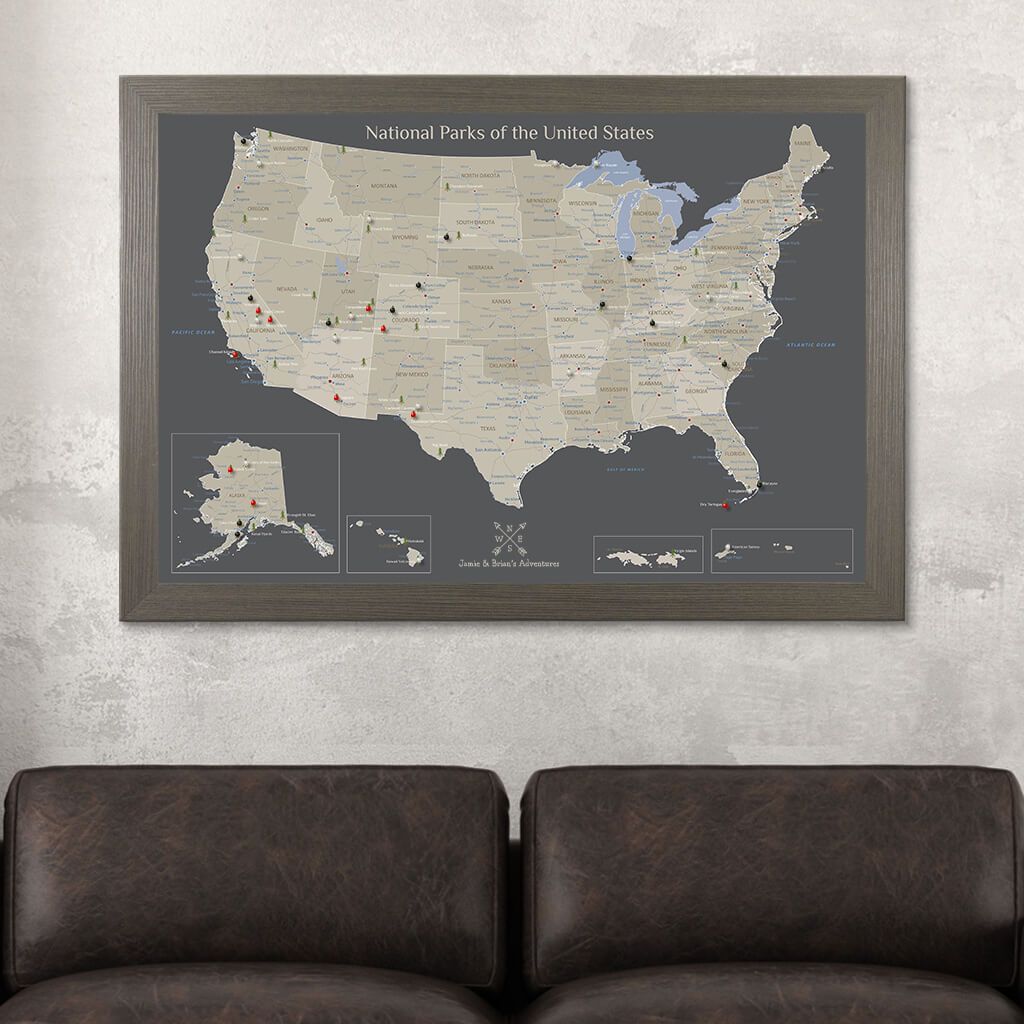 Canvas Earth Toned National Parks of the USA in Barnwood Gray Frame