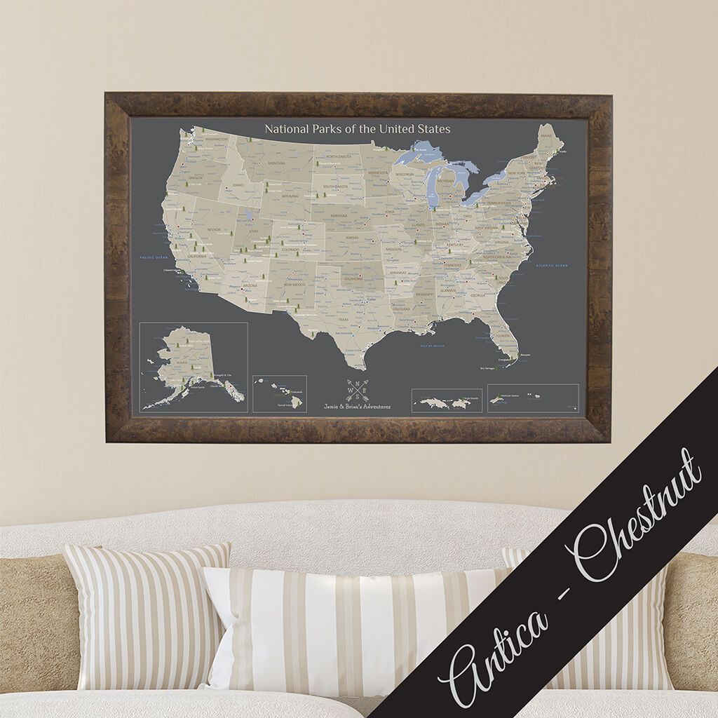 Canvas Earth Toned National Parks of the USA  Antica Chestnut Frame