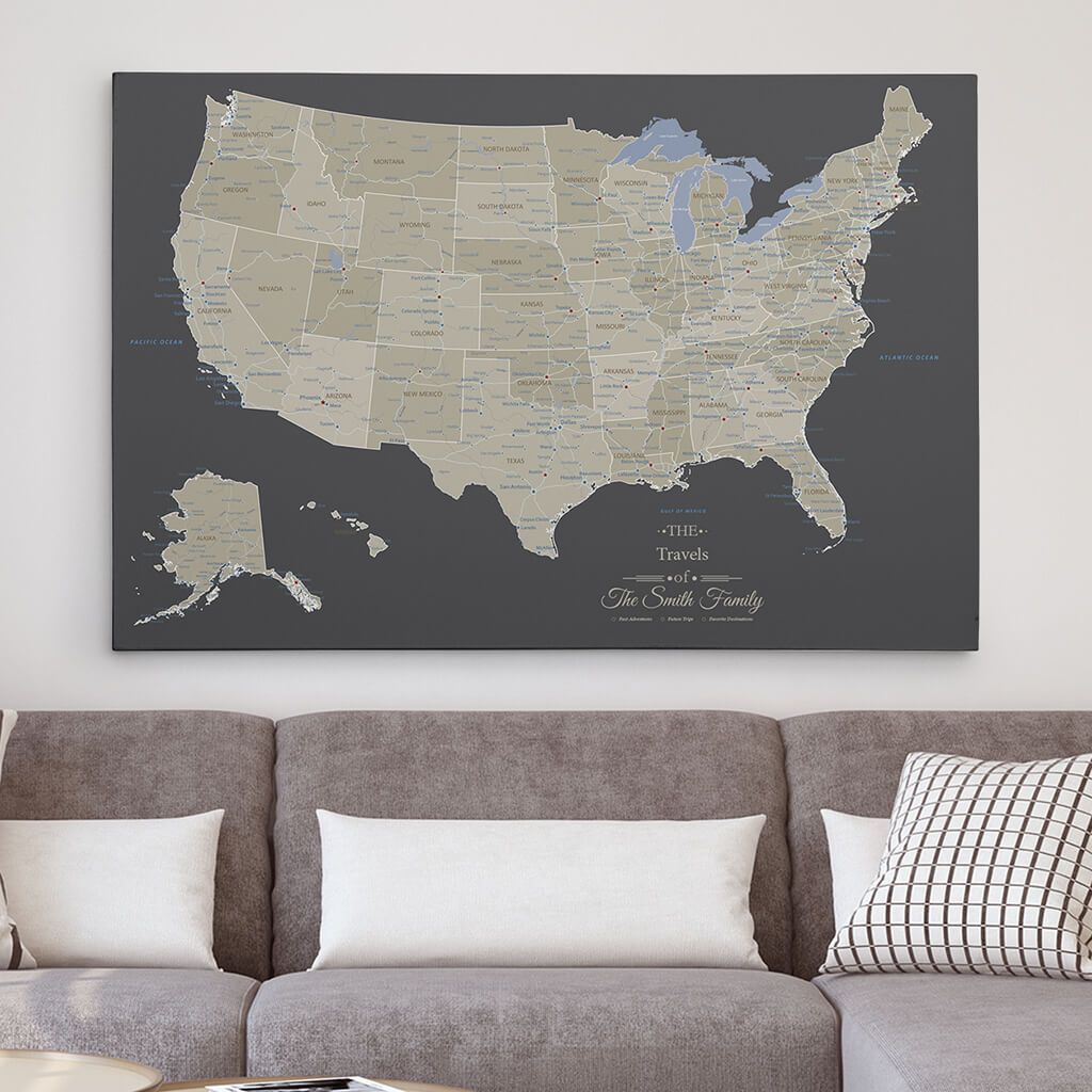 30x45 Gallery Wrapped Earth Toned USA Map